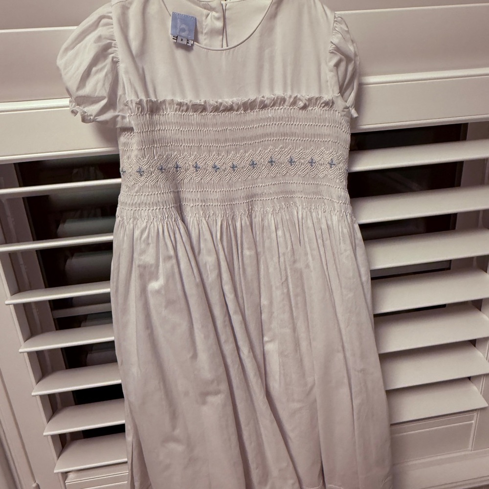 Elegant White Kids Dress with Blue Embroidery